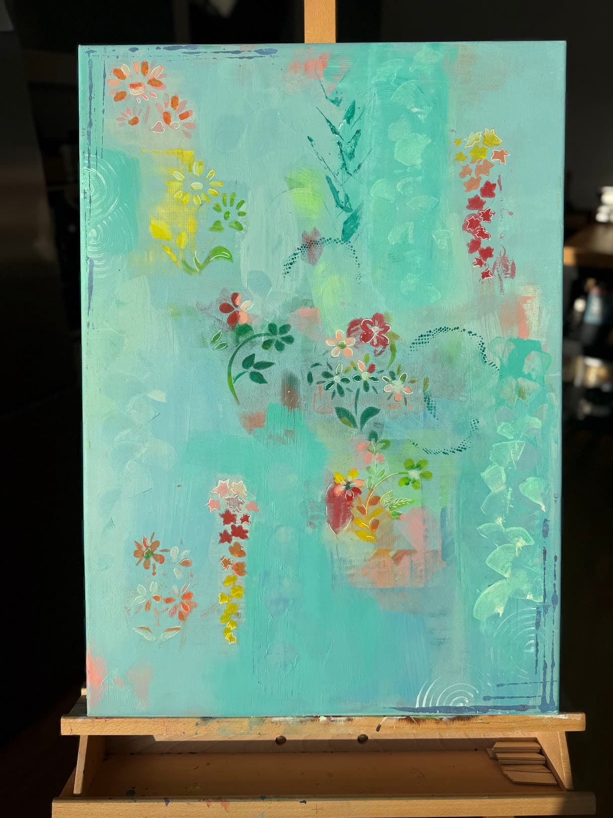 japanese Flowers, Acrylic on Canvas