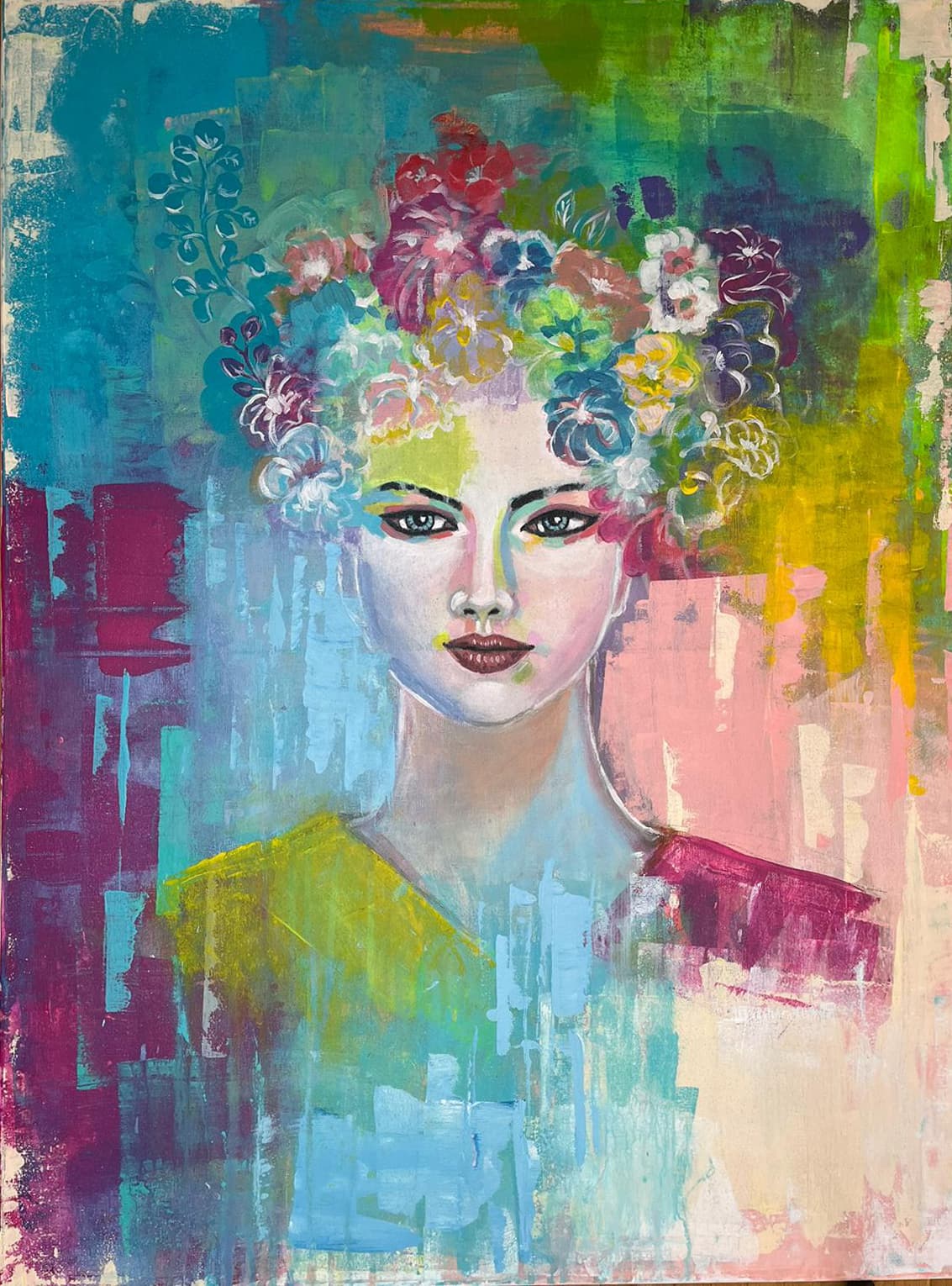 Girl in Flowers, Acrylic on Canvas