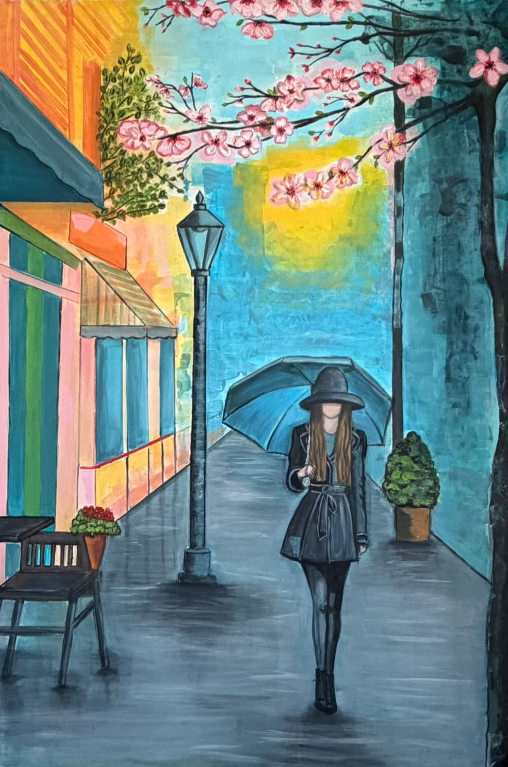Cherry Blossom Walk — abstract spring afternoon in a city